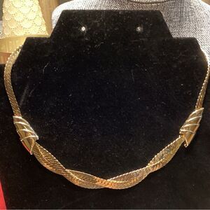 Gold-Tone Braided Herringbone Collar Necklace